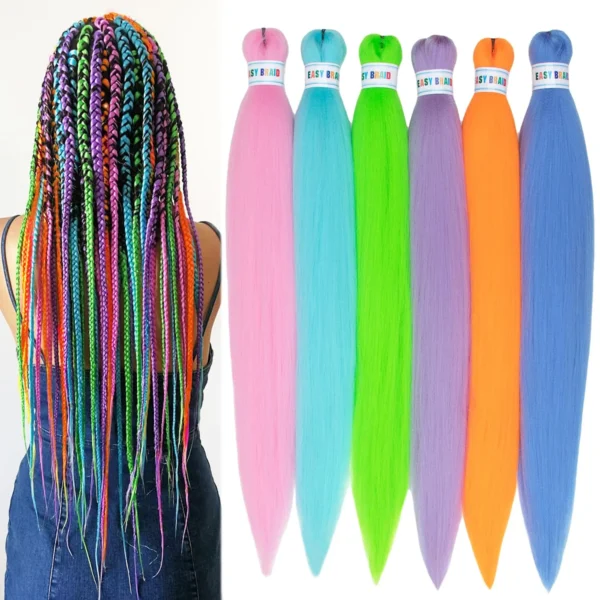 Colorful Braiding Hair Pre Stretched Extensions - 26inch 6Pcs Rainbow Color Kanekalon Braiding Hair