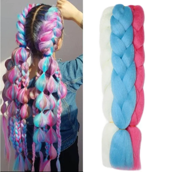 Colorful Jumbo Braiding Hair Extensions 24inch 3pcs (White/Hot Pink/Blue)