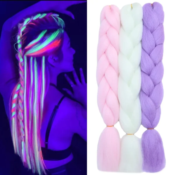 Colorful Jumbo Braiding Hair Extensions 24inch 3pcs (White/Pink/Purple)