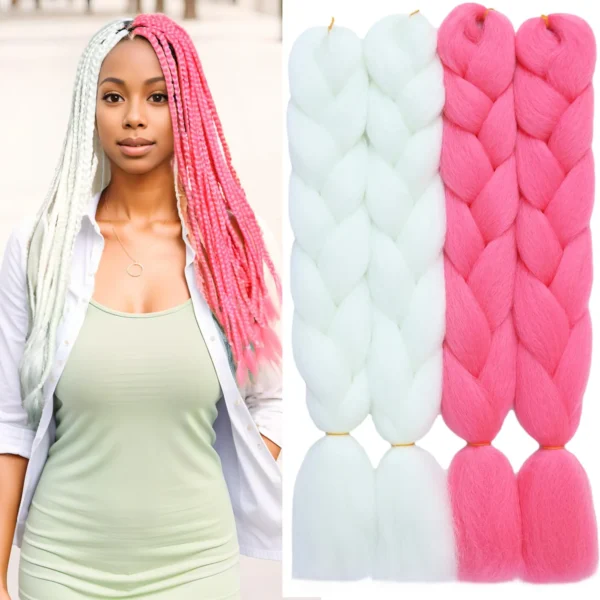 White Rosy Glow in the Dark Braiding Hair Extensions 24inch 4Pcs