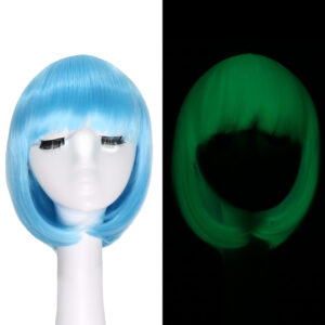 Orgwigs glowing in the dark short bob wig with bangs light blue color