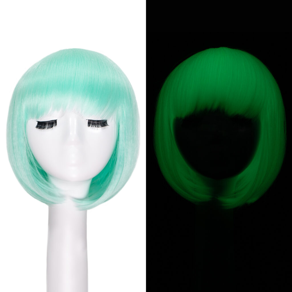 Orgwigs glowing in the dark short bob wig with bangs light green color