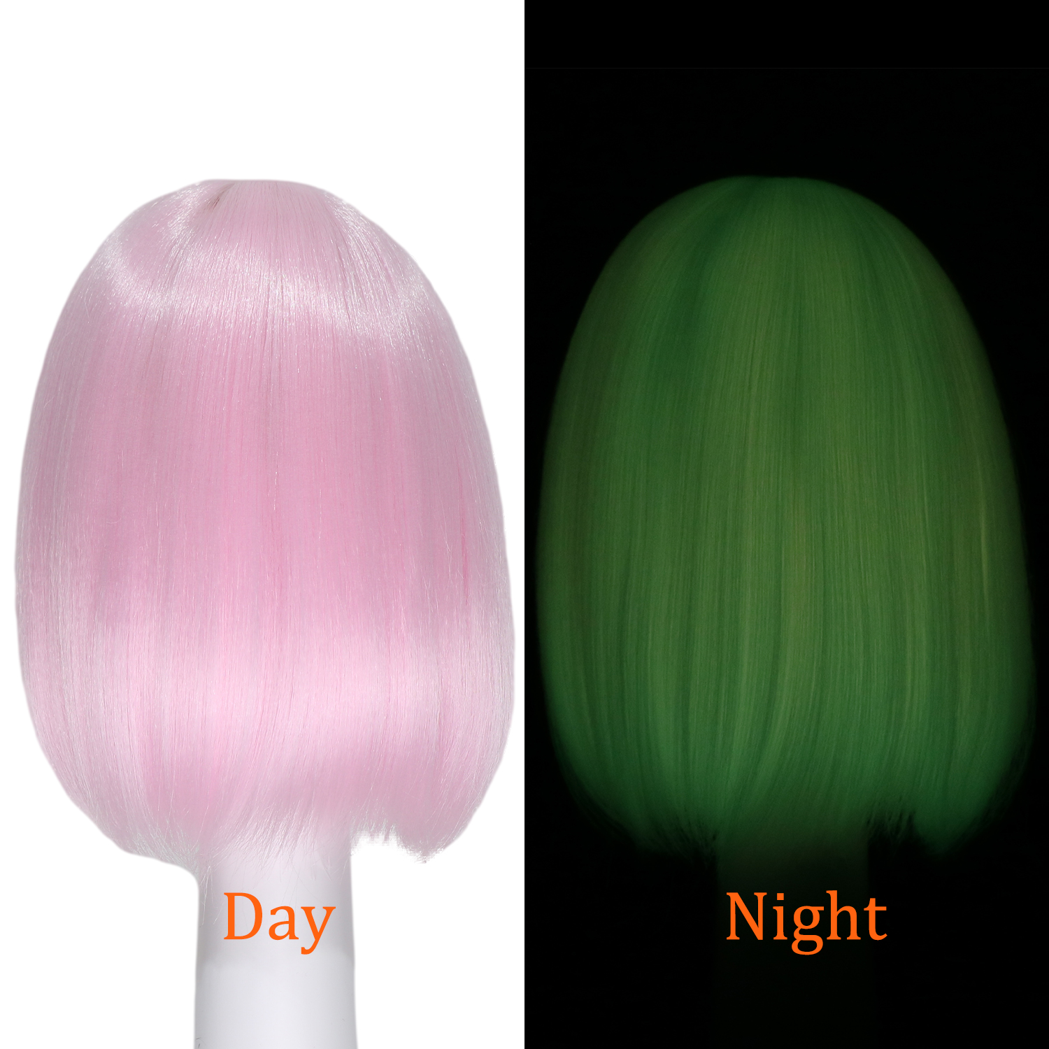 Orgwigs glowing in the dark short bob wig with bangs pink color