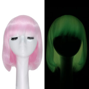 Orgwigs glowing in the dark short bob wig with bangs pink color